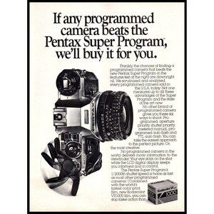 1983 Pentax Super Program SLR Camera Vintage Print Ad Film Photography Wall Art